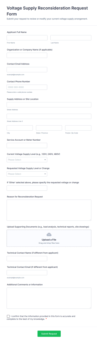 Voltage Supply Reconsideration Request Form Template