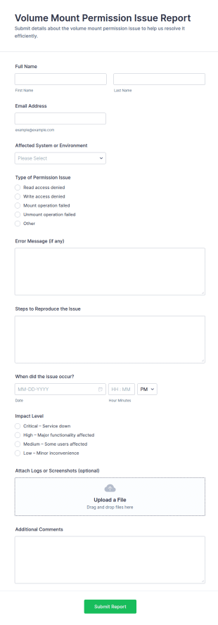 Volume Mount Permission Issue Report Form Template