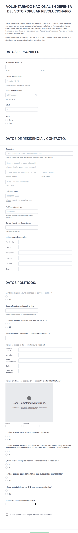 Voluntariado Nacional En Defensa Del Voto Popular Revolucionario Form Template