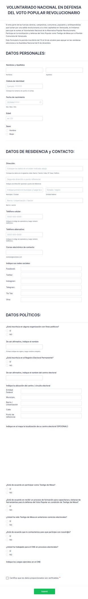 Voluntariado Nacional En Defensa Del Voto Popular Revolucionario