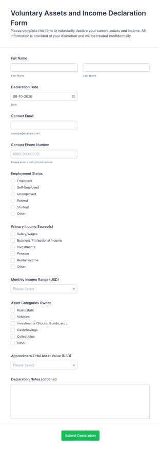 Voluntary Assets And Income Declaration Form Template