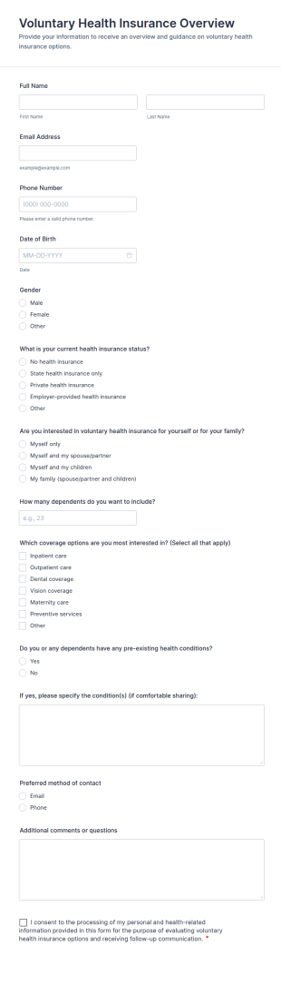 Voluntary Health Insurance Overview Form Template