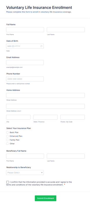 Voluntary Life Insurance Enrollment Form Template