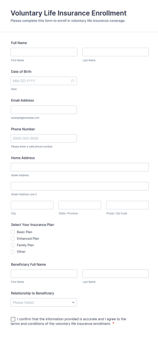Voluntary Life Insurance Enrollment Form Template