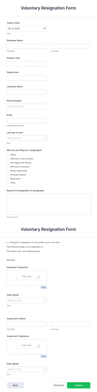 Voluntary Resignation Form Template