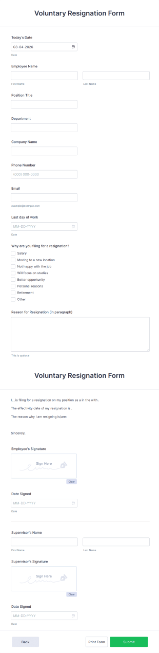 Voluntary Resignation Form Template