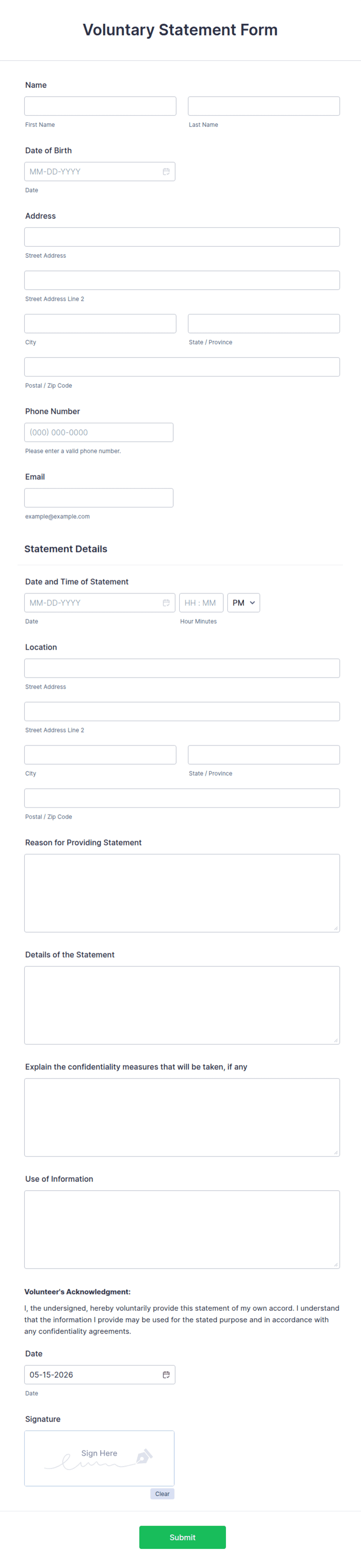Public Statement Form Voluntary Statement Form Template | Jotform