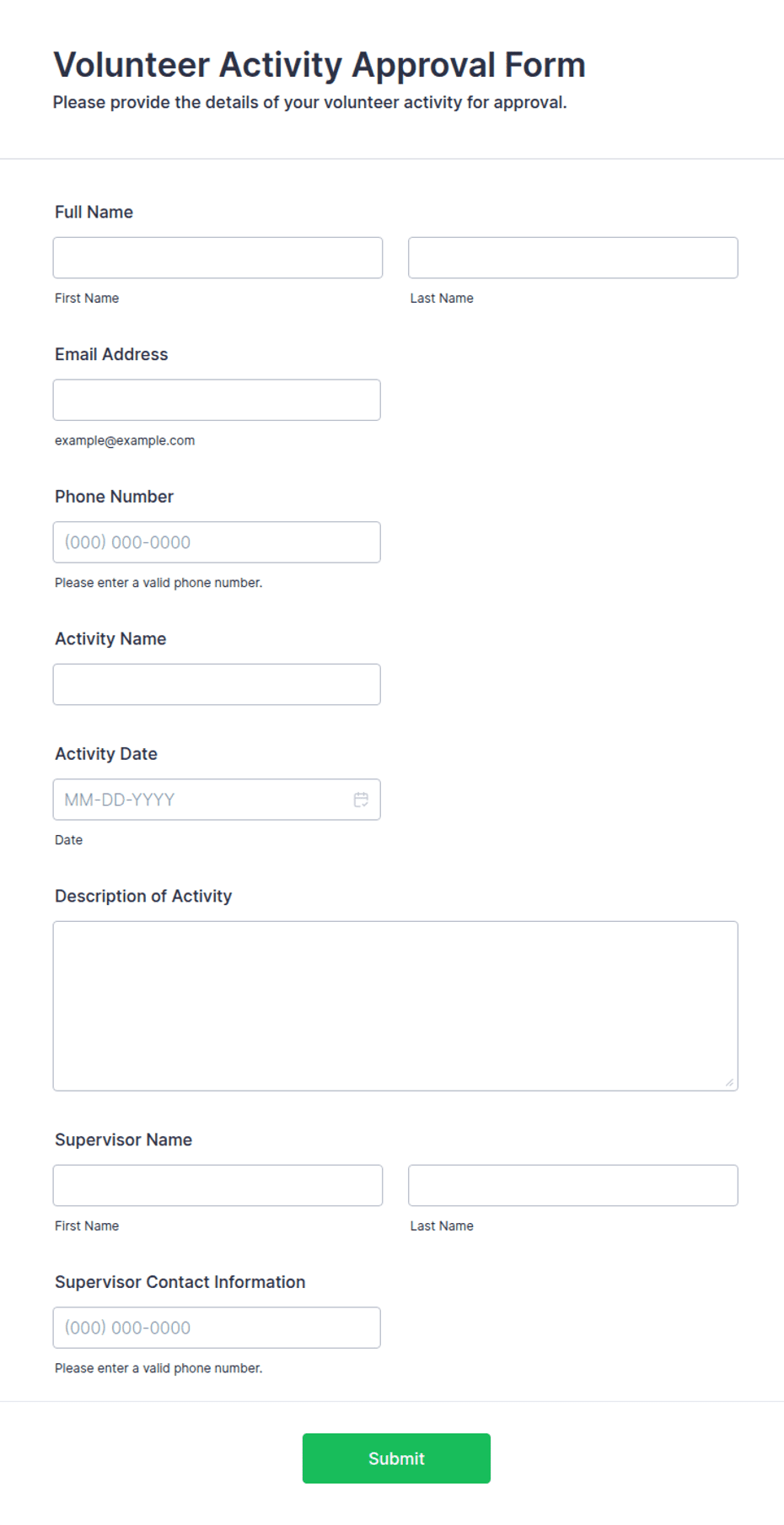Volunteer Activity Approval Form Template | Jotform