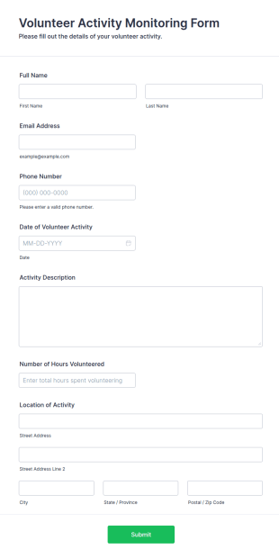 Volunteer Activity Monitoring Form Template