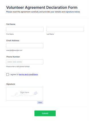 Volunteer Agreement Declaration Form Template