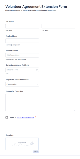 Volunteer Agreement Extension Form Template