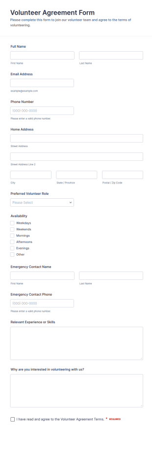 Volunteer Agreement Form Template