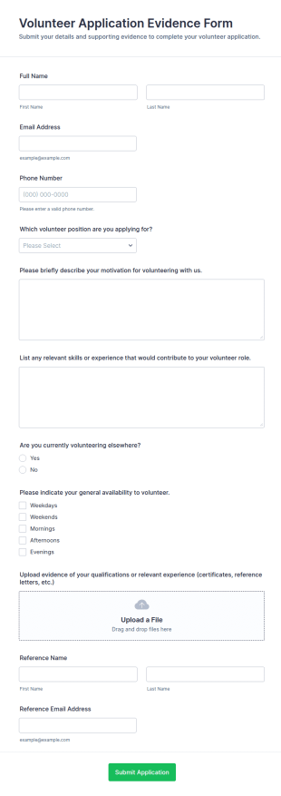 Volunteer Application Evidence Form Template