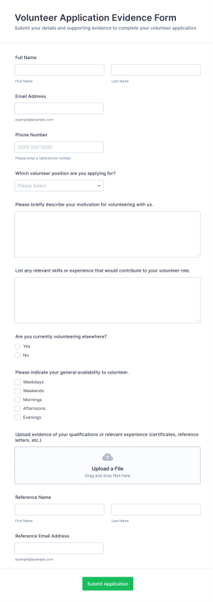 Volunteer Application Evidence Form Template