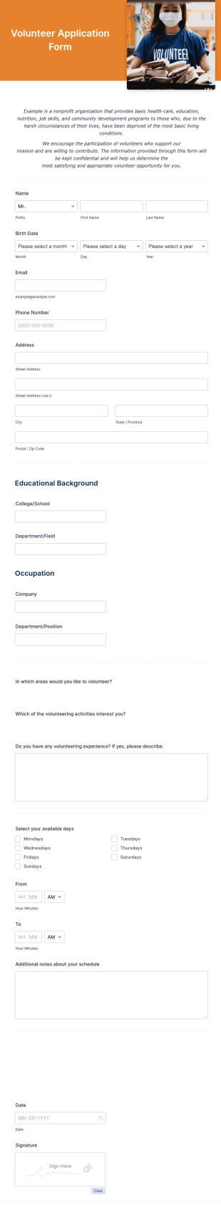 Volunteer Application Form For Non Profit