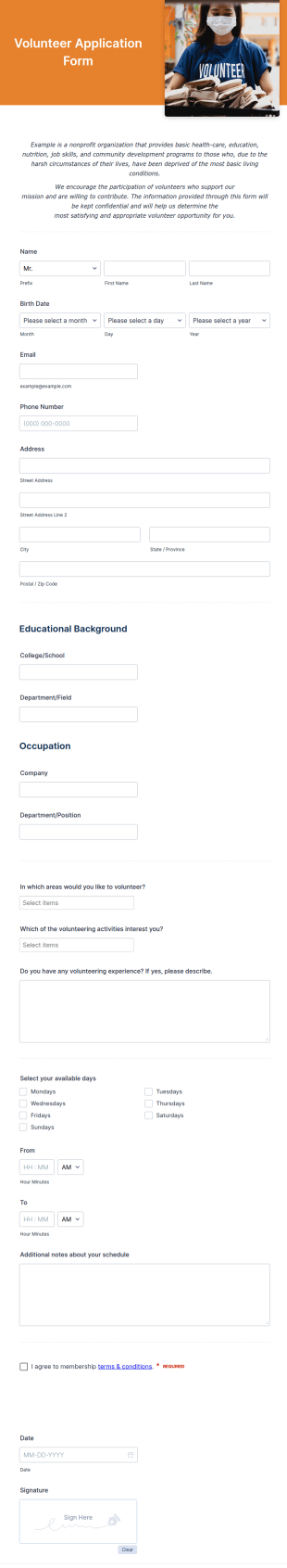 Volunteer Application Form For Non Profit