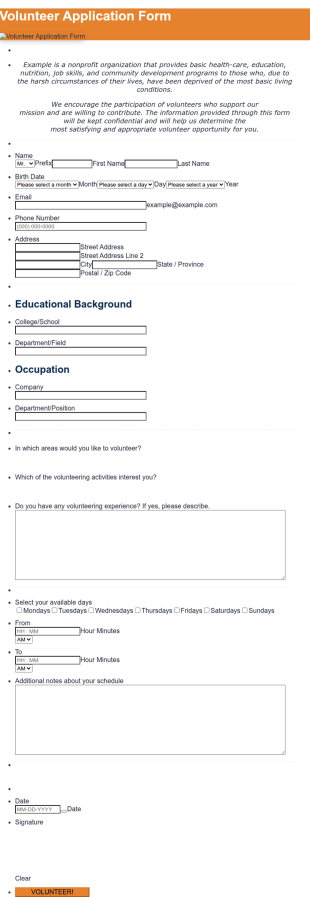 Volunteer Application Form For Non Profit
