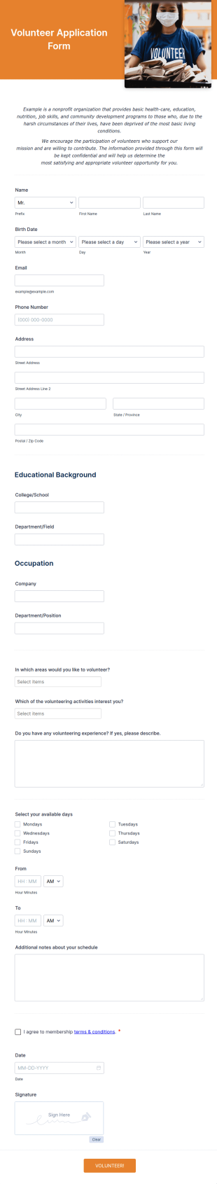 Volunteer Application Form For Non Profit