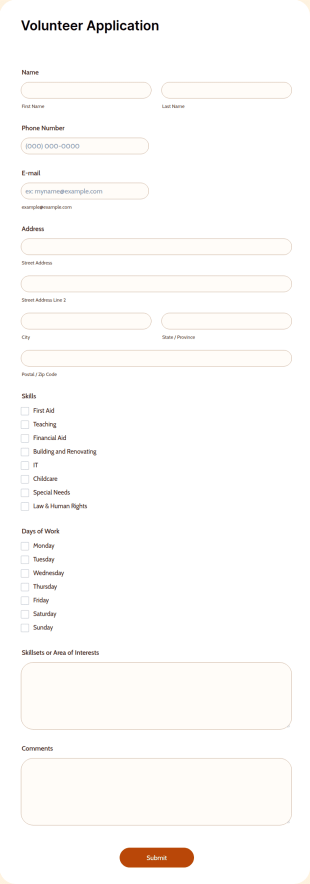 Volunteer Application Form Template