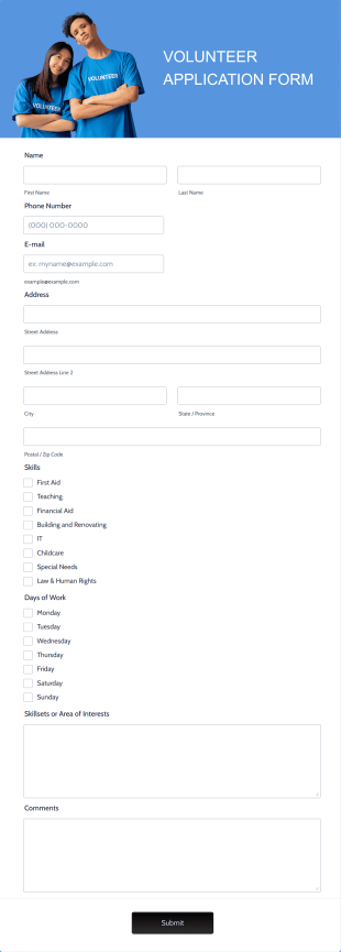 Volunteer Application Form Template