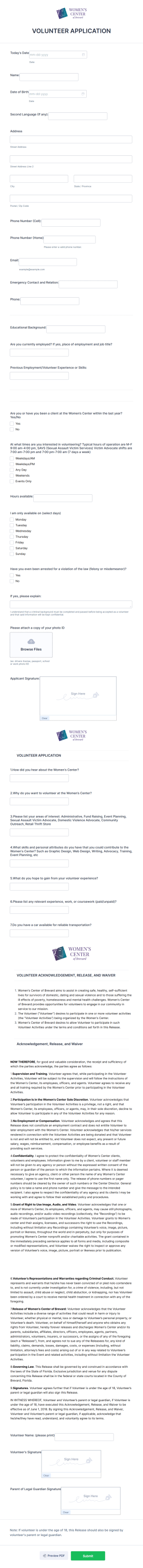 Wcob Volunteer Application Form Template