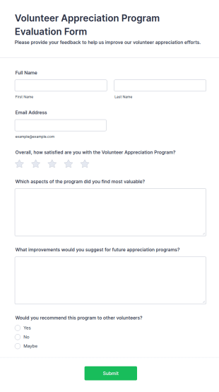 Volunteer Appreciation Program Evaluation Form Template