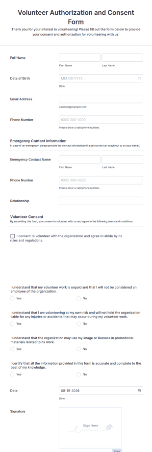 Volunteer Authorization And Consent Form Template
