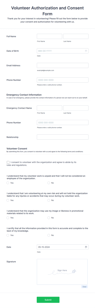 Volunteer Authorization And Consent Form Template
