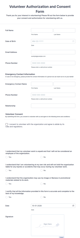 Volunteer Authorization And Consent Form Template