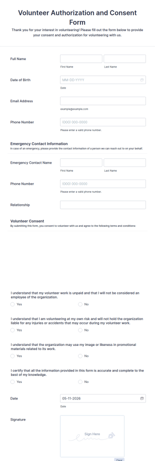 Volunteer Authorization And Consent Form Template