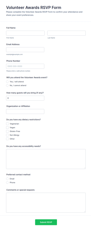 Volunteer Awards RSVP Form Template