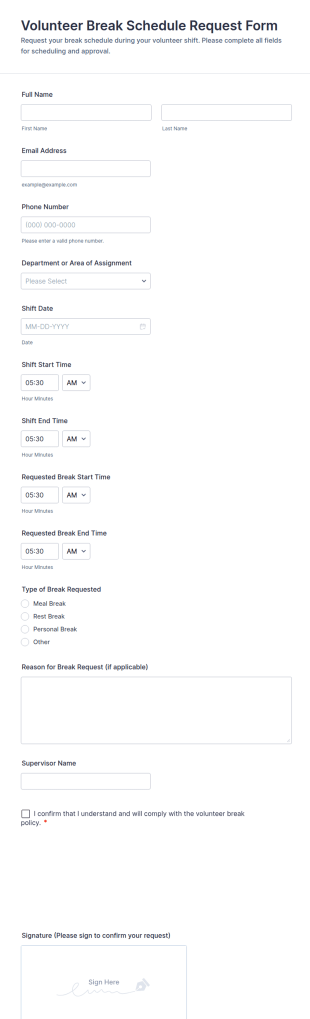Volunteer Break Schedule Request Form Template