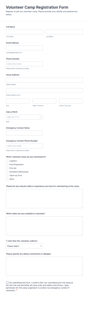 Volunteer Camp Registration Form Template
