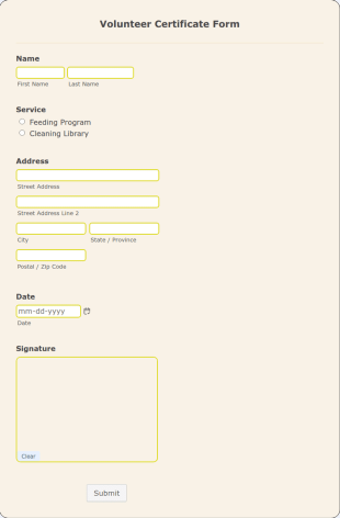 Volunteer Certificate Form Template