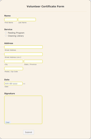 Volunteer Certificate Form Template