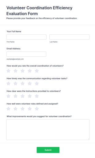 Volunteer Coordination Efficiency Evaluation Form Template