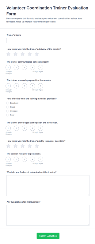 Volunteer Coordination Trainer Evaluation Form Template