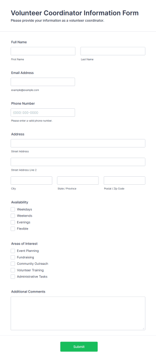 Volunteer Coordinator Information Form Form Template
