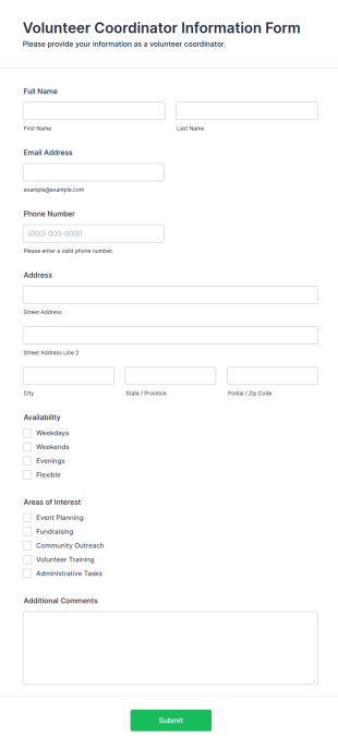 Volunteer Coordinator Information Form Template