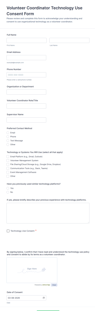 Volunteer Coordinator Technology Use Consent Form Template