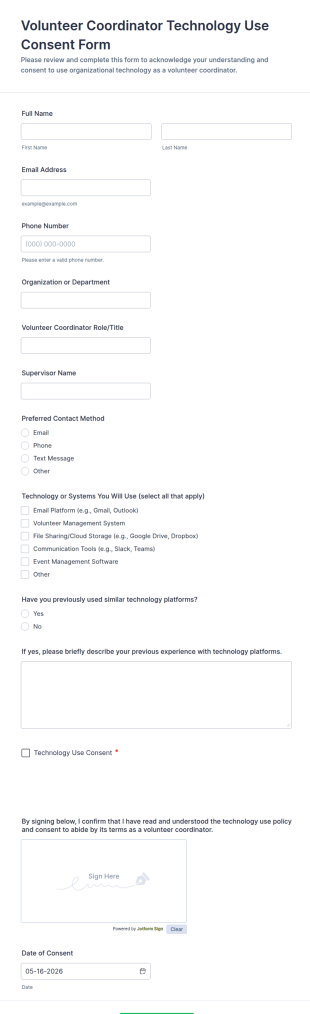 Volunteer Coordinator Technology Use Consent Form Template