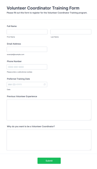 Volunteer Coordinator Training Form Template