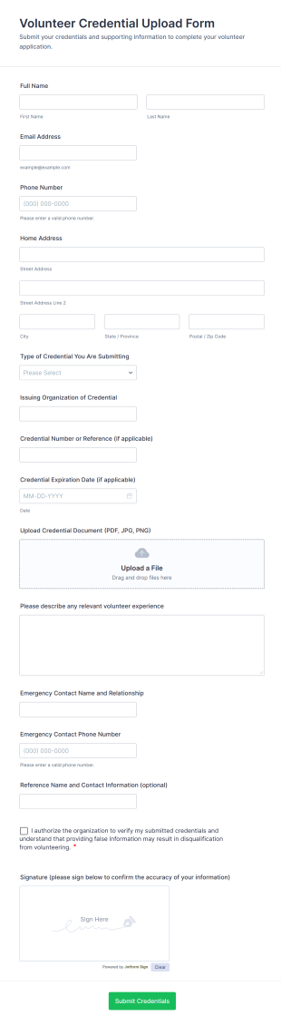 Volunteer Credential Upload Form Template