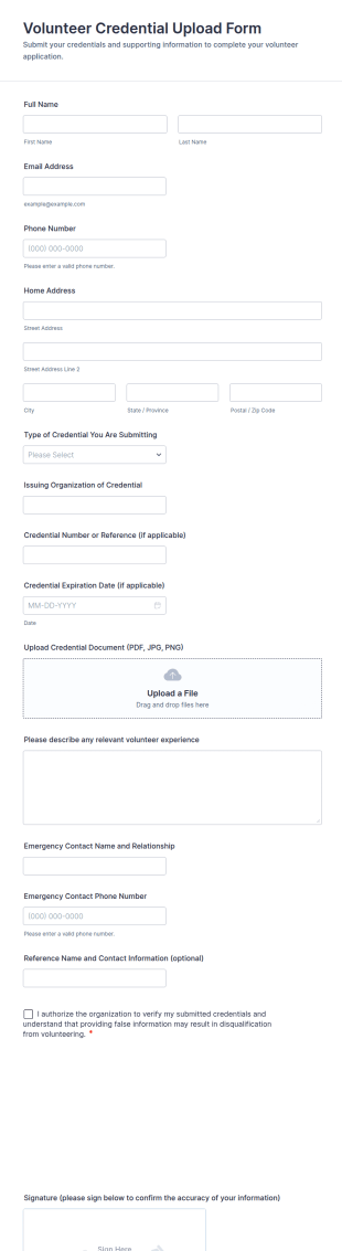 Volunteer Credential Upload Form Template