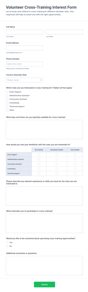 Volunteer Cross Training Interest Form Template