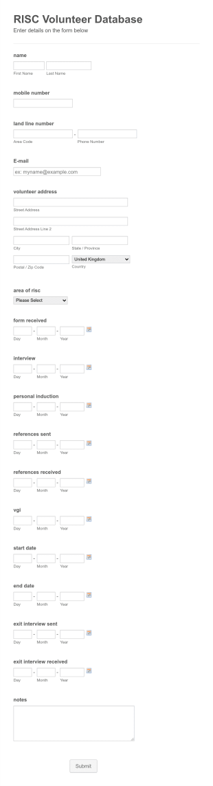 Volunteer Database Form Template