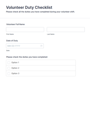 Volunteer Duty Checklist Form Template