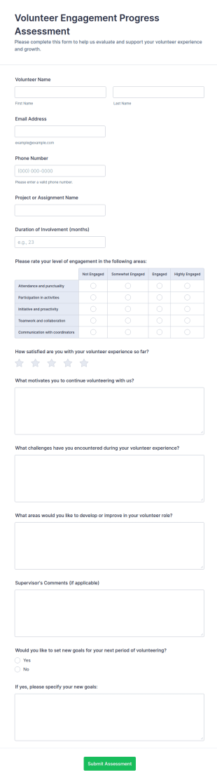 Volunteer Engagement Progress Assessment Form Template