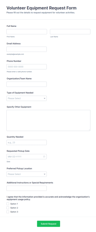 Volunteer Equipment Request Form Template