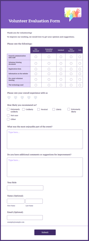 Volunteer Evaluation Form Template